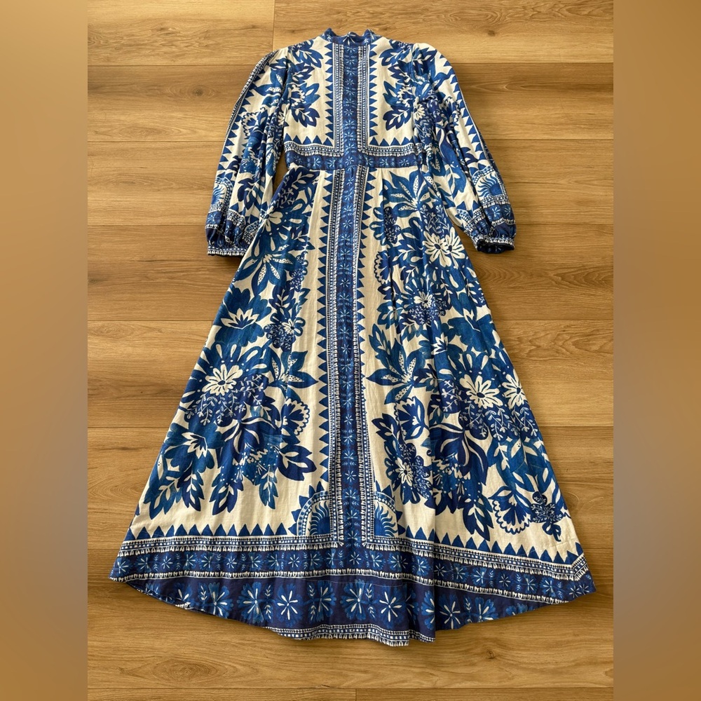 FRAM RIO BLUE LINEN TAPESTRY MAXI BLUE DRESS SMALL - Picture 3 of 8